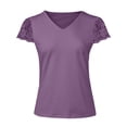 thumbnail image 5 of GigrtiJin Womens Trendy Tops Patchwork Lace Short Sleeve V Neck Solid Color Blouse Slim Comfy Tees, 5 of 6