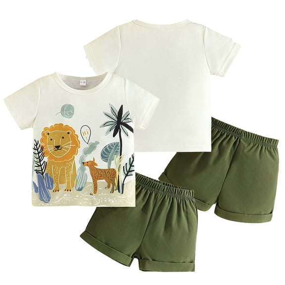 WOLLED Baby Toddler Boys 2-Piece Shorts Set Kids Summer Short Sleeve Cute Prints T-Shirt Tops and Shorts Outfit 9M-4Y