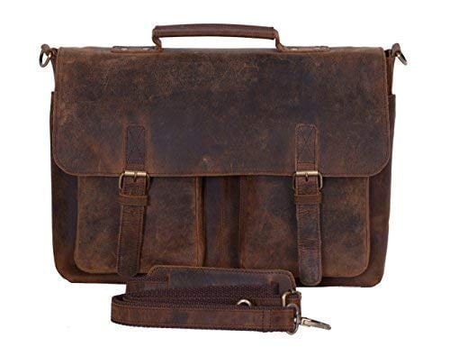 komalc 18 inch retro buffalo hunter leather laptop messenger bag