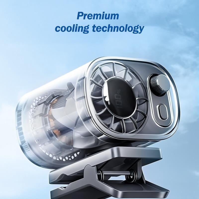 2026 Newest Mini Clip-On Car Fan with LED Display, 360° Rotation & 100-Speed Adjustable - USB- Portable Personal Cooling Fan, 1800mAh Battery-white