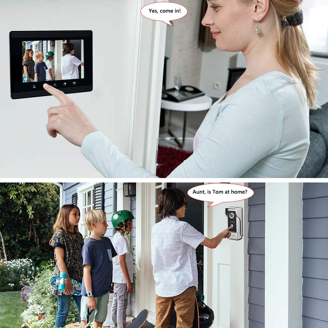 AMOCAM Video Doorbell System, Inches Monitor Wired Home Video Intercoms  Door Phone Kits, 2-Way Audio, Intercoms System for Home, door bell wire 