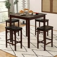 thumbnail image 4 of Costway 5 PCS Bar Table Set Square Dining Table & 4 PVC Leather Upholstered Bar Stools Brown, 4 of 10