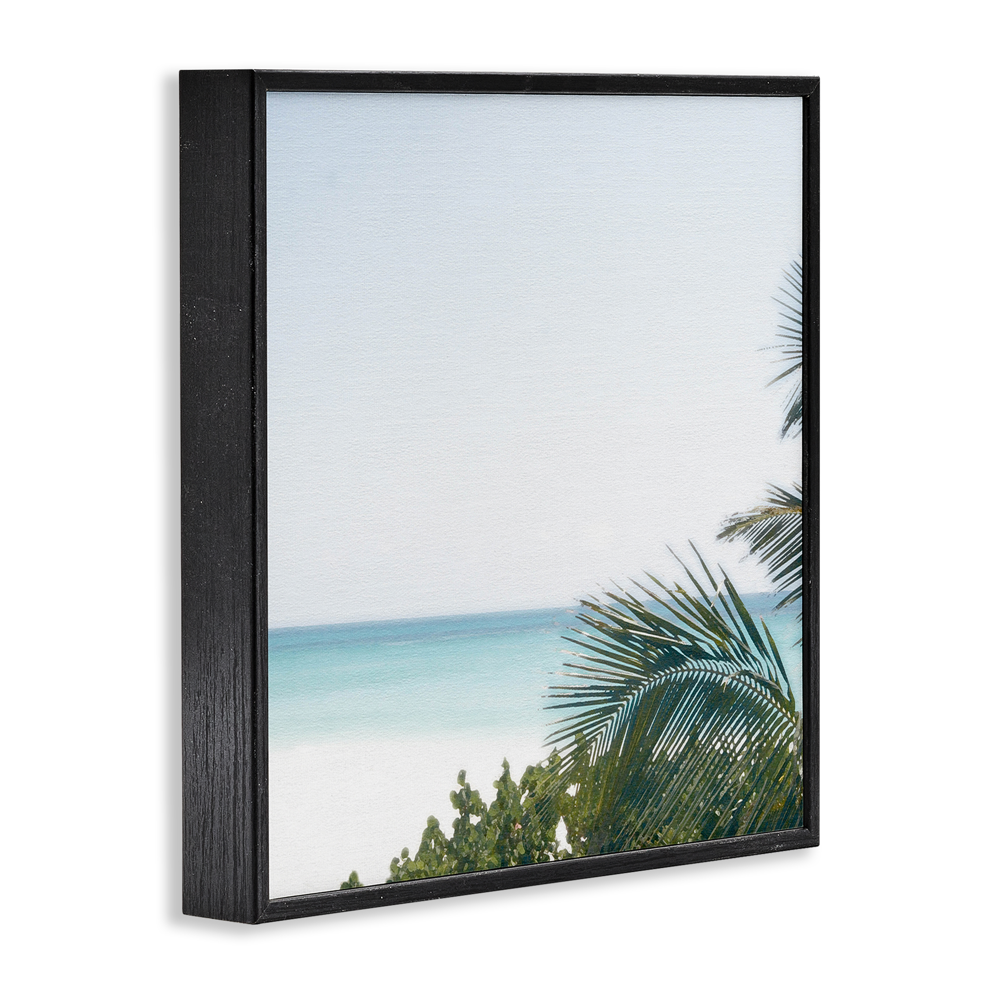 Stupell Industries Calm Beach Palms Coastal Photography Black Framed Art Print Wall Art, 17 x 17