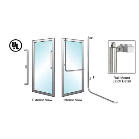 Crl Blumcraft Brushed Stainless Left Hand Reverse Swing Aluminum Door Mount Retainer Plate X Exterior Top Securing Panic Handle