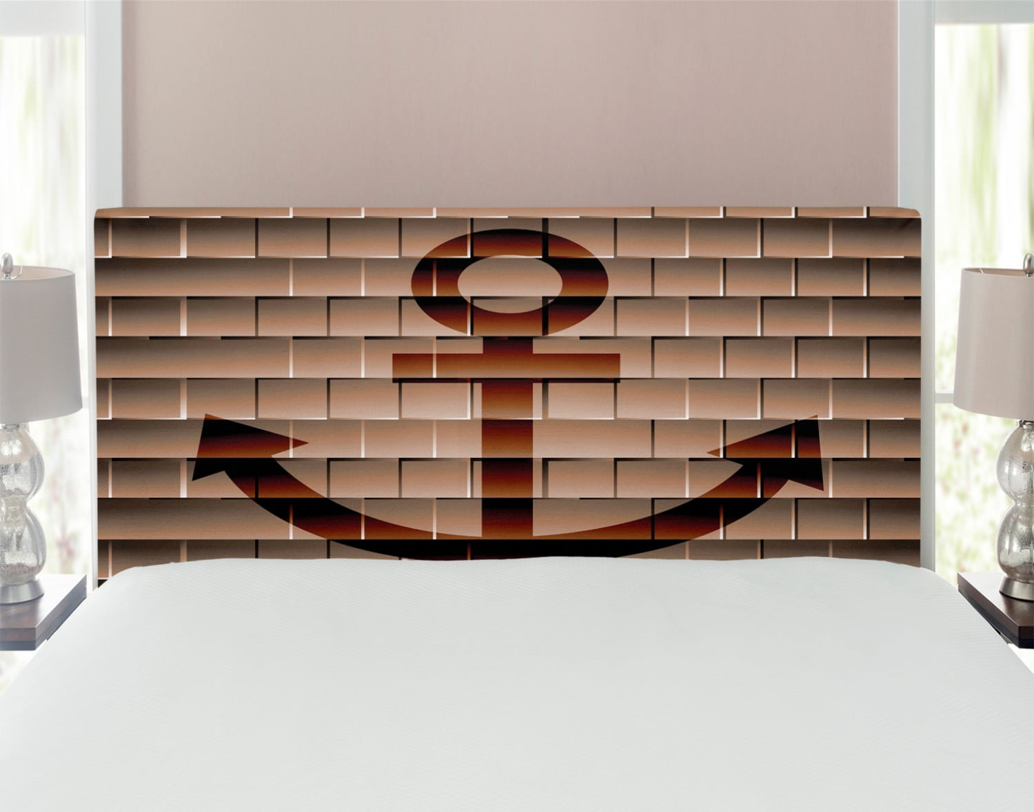 Anchor Headboard, Digital Nautical Anchor on Square Marine Life Theme