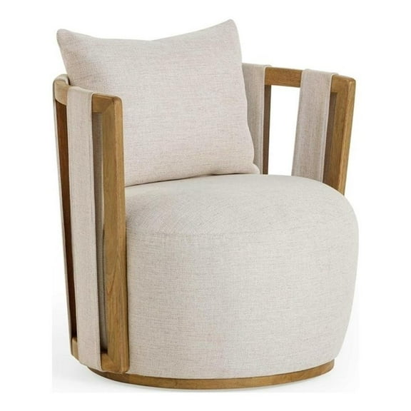Pemberly Row Contemporary Upholstered Cream Textured Weave Swivel Chair