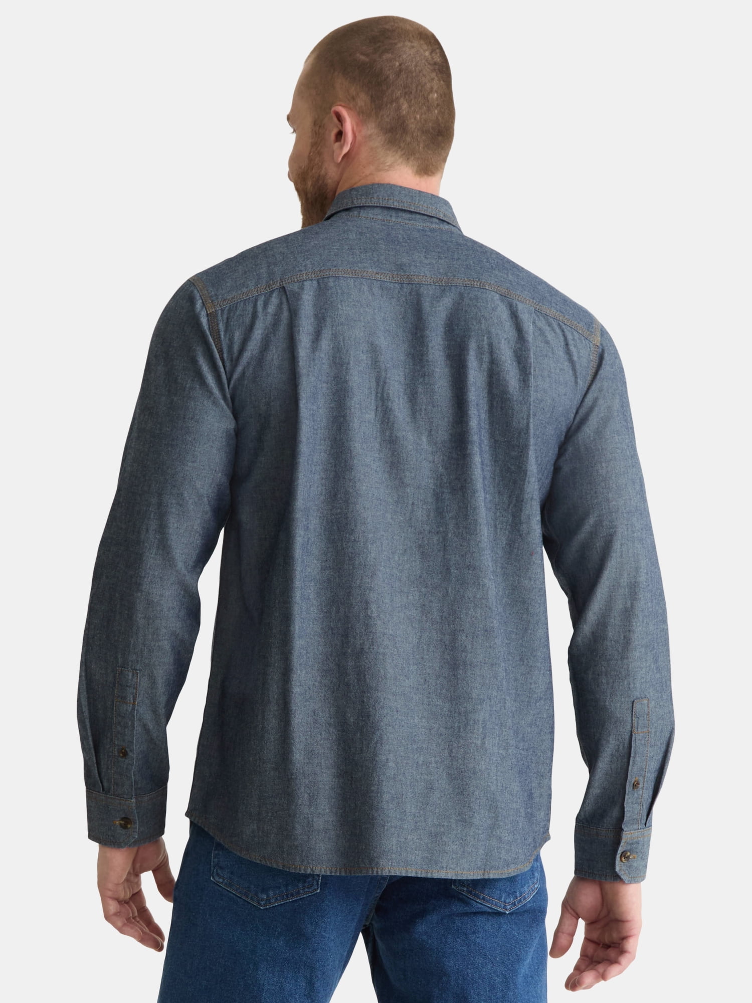 Brahma Men’s and Big Men’s Chambray Shirt with Long Sleeves, Sizes S-3XL