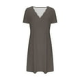 thumbnail image 3 of Teissuly Women's Fashion Solid Color Short Short Sleeve V-Neck Mid-Calf Dress, 3 of 4