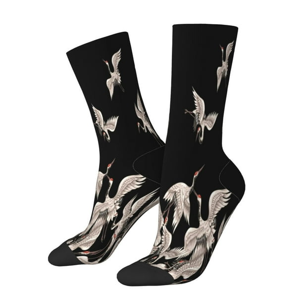 Balery Japanese White Crane Calcetas Largas con Estampado para Hombre y Mujer – Suaves y Transpirables, Talla Única (US 5-11)