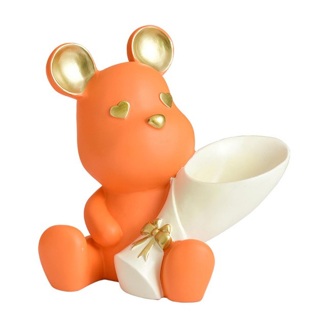 Estatuilla de sujeción de oso soporte de arreglo de flores secas sala de estar naranja Zulema Florero con figura de oso
