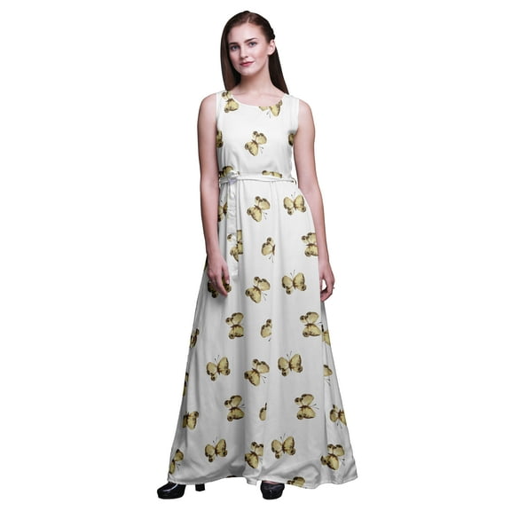 Bimba Butterfly Ladies Round Neck Sleeveless Long Tank Casual Maxi Print Dress-Large
