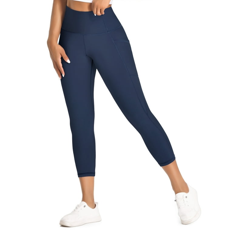 UUE 21 Inseam Navy Blue Workout Leggings for Women,Yoga Capris with  Pockets Tummy Control, Butt Lifting Leggings,for Running, Hiking,  Workout,Cycling 