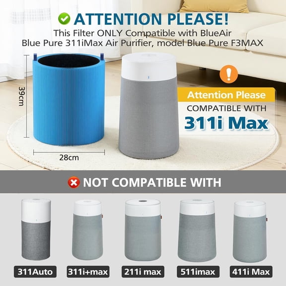 2 Pack 311i Filter Compatible with Blue Pure 311i Purifier, True HEPA Filter for Dust Pet Dander