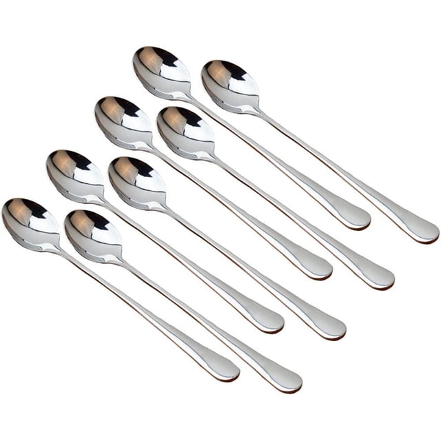 Zhuge 8 cucharas de acero inoxidable con mango largo, cucharas para helado, cucharas para mezclar largas, cucharas para té helado (plata)