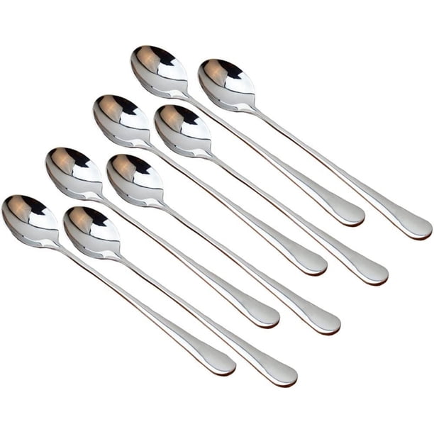 Zhuge 8 cucharas de acero inoxidable con mango largo, cucharas para helado, cucharas para mezclar largas, cucharas para té helado (plata)