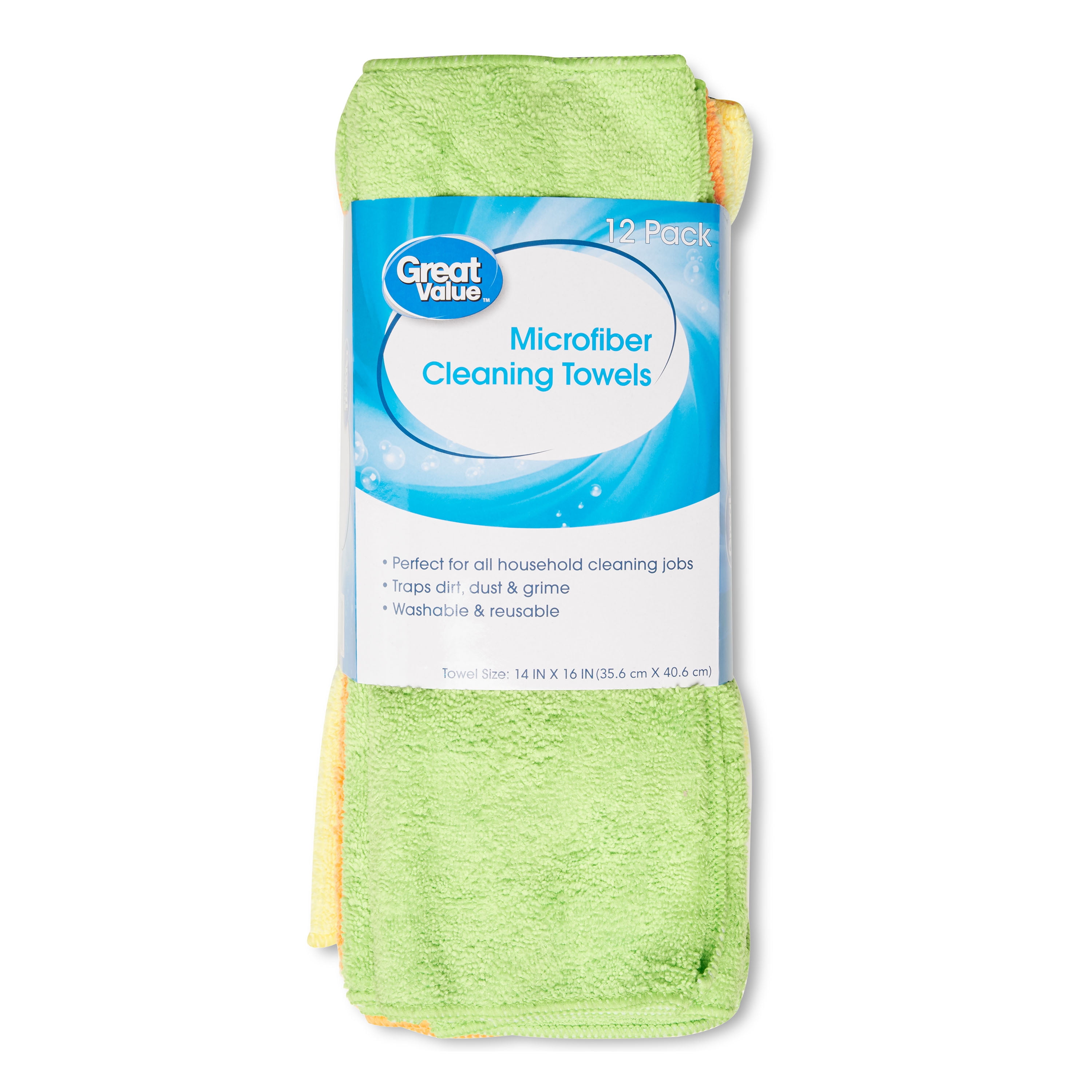 Great Value Microfiber Cleaning Towels, 12 Pack