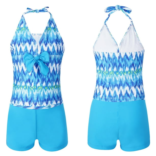 MSemis Kids Girls Swimsuit Printed Halter Tank Top with Boyshort