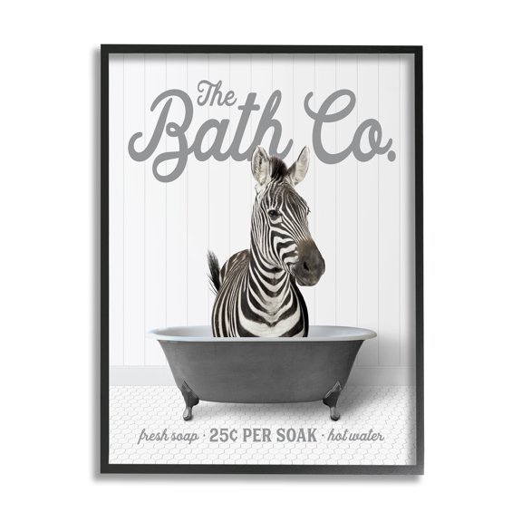 Stupell Industries Zebra Bathroom Tub Animals & Insects Painting Black Framed Art Print Wall Art, 11 x 14