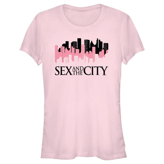 Junior's Sex and the City Night Cityscape Logo Graphic Tee Light Pink Medium