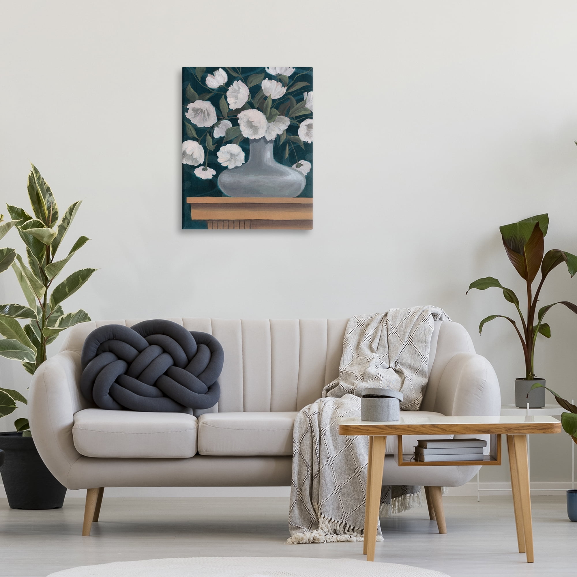 Stupell Industries White Flowers in Round Vase Plants & Flowers Painting Wrapped Canvas Art Print Wall Art, 24 x 30