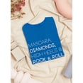 thumbnail image 3 of "Mascara, Diamonds, High Heels & Rock & Roll" Quote Women Royal Blue T-Shirt, Female x-Large, 3 of 4