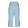 thumbnail image 5 of Charella Womens Linen Capri Pants Straight Leg Drawstring Elastic Waist Casual Trousers with Pockets (2XL, Sky Blue), 5 of 6