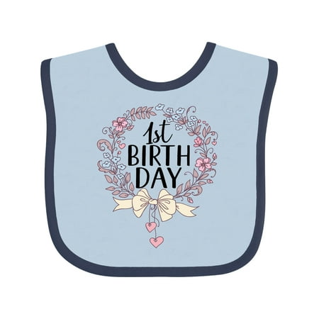 

Inktastic 1st Birthday Floral Wreath 1 Year Old Gift Baby Girl Bib