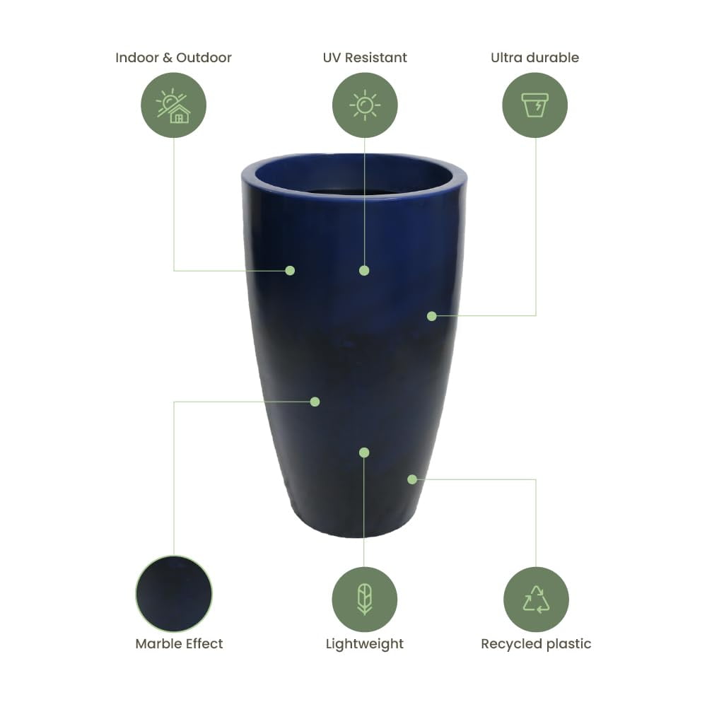 Ecobo 20.9-Inch Tall Eco-Friendly Round Pot Planter | Indoor/Outdoor Use, Durable, Versatile, and Lightweight | Contemporary All-Weather Design by Brazilian Artisans - Dark Blue