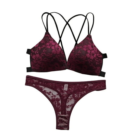 Njoeus Sports Bra Black Bralette Women 2 Piece Sexy Bra and Panty Sets Comfortable Lace Lingerie See Mesh Through Floral Lace Underwear Set Tshirt Bras for Women