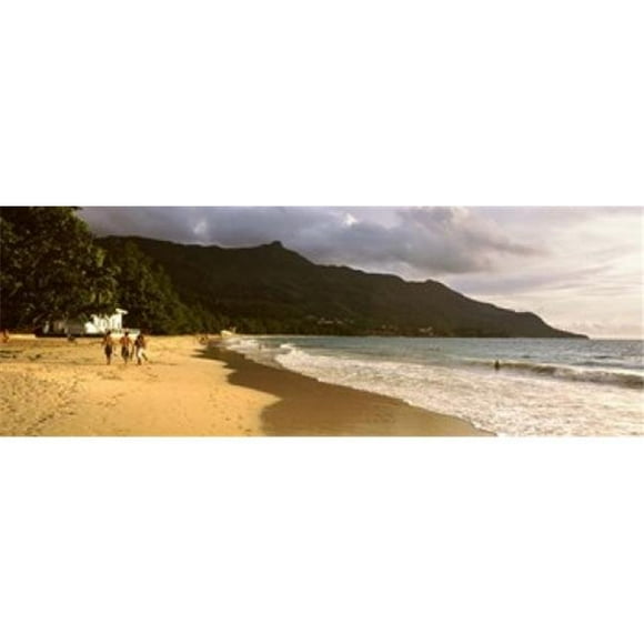 Panoramic Images PPI141931L People walking along the Beau Vallon beach Mahe Island Seychelles Poster Print by Panoramic Images - 36 x 12