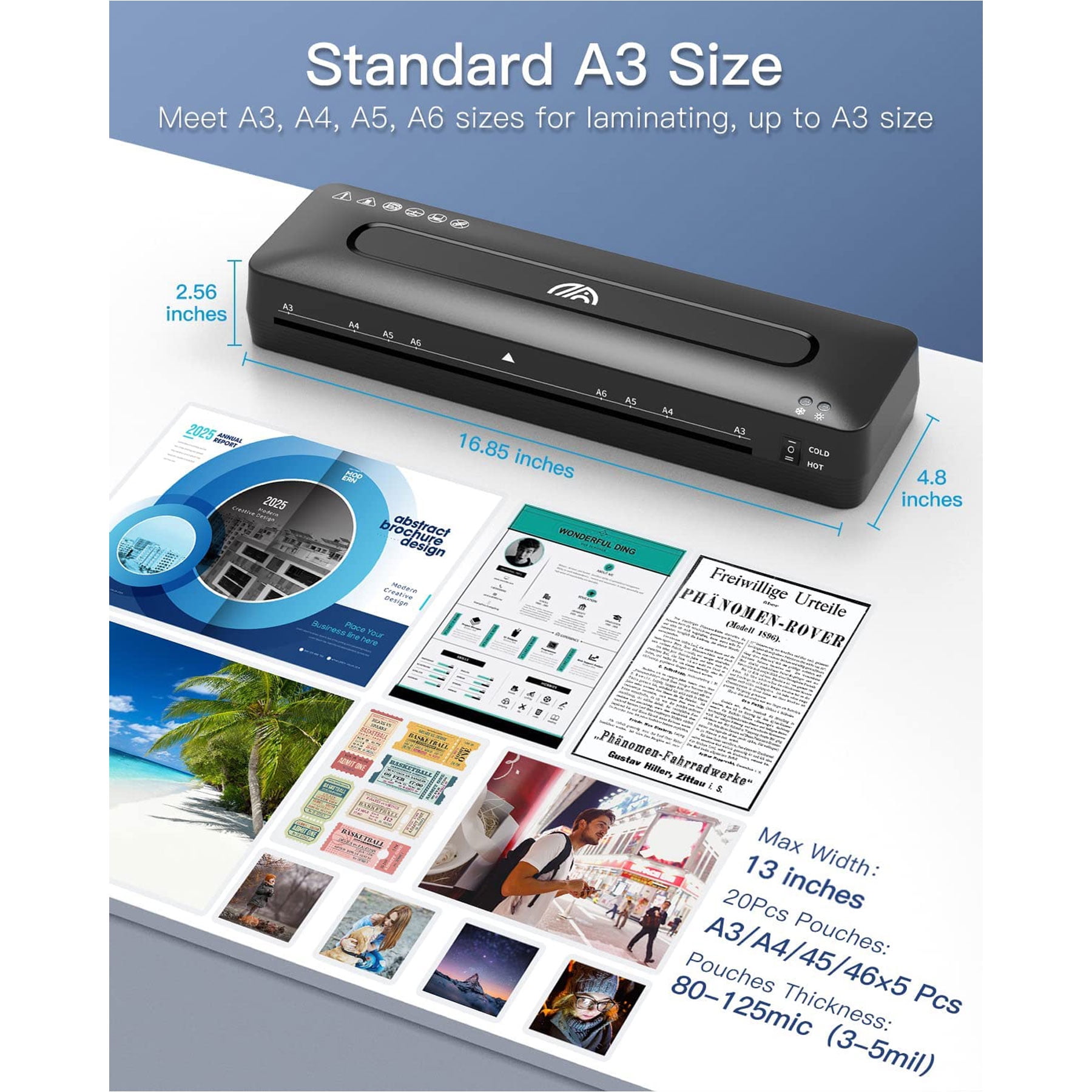 Crenova A3 Laminator Machine, Hot & Cold Thermal Laminating with 20 Sheets, Paper Trimmer & Corner Rounder for Home Office School Supplies