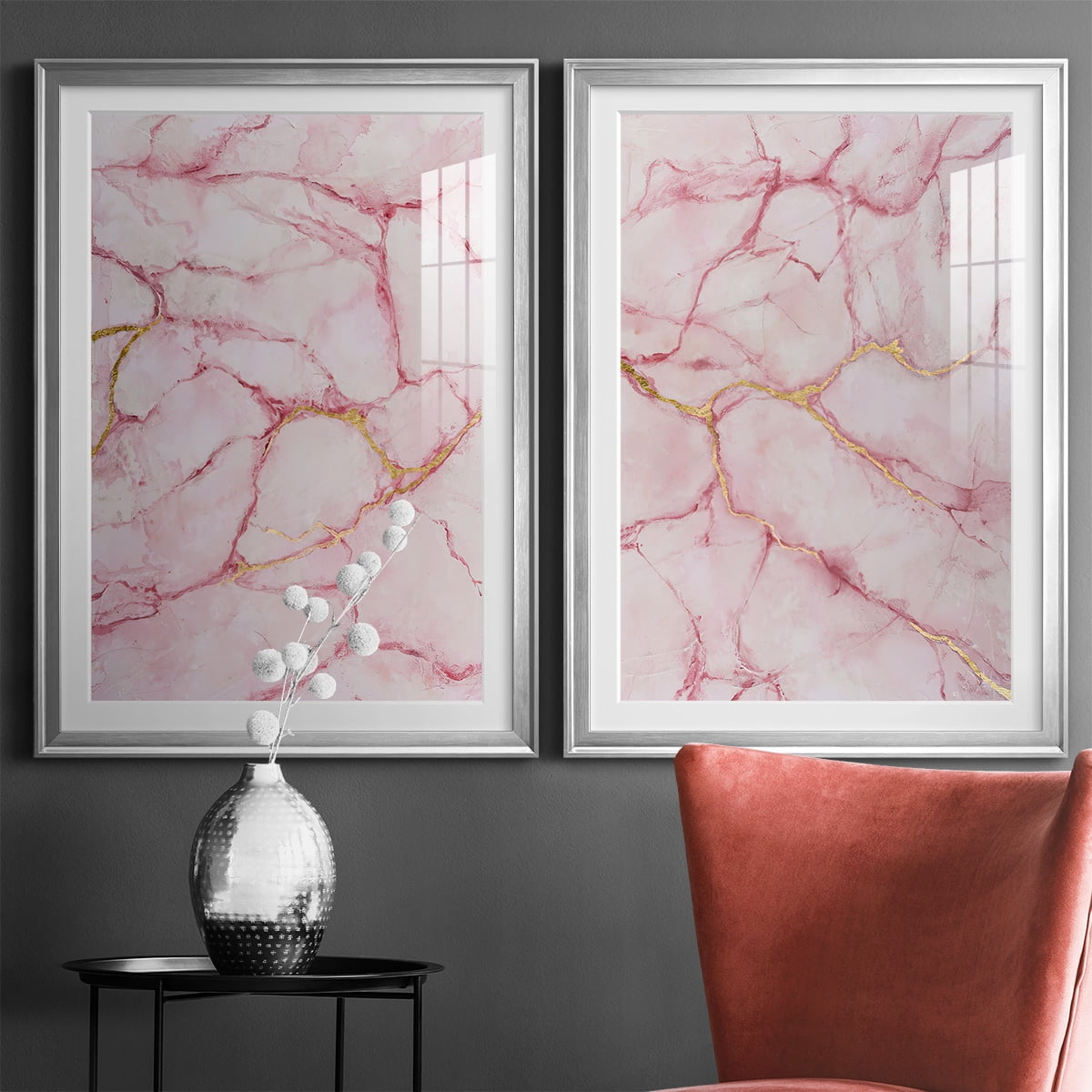 Wexford Home Rose Marble I Premium Framed Print, 26.5" x 36.5" - Ready to Hang, Silver (Set of 2)
