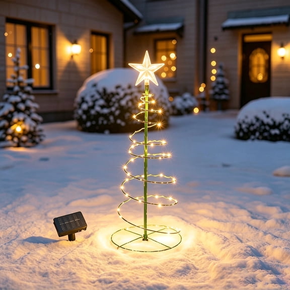 Solar Powered Christmas Tree Light with 8 Warm Glow Modes for Garden Patio Yard Holiday Decor(Green)