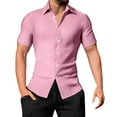 thumbnail image 2 of JTieacloth Button Up Dress Shirt with Pocket Men's Casual Short Sleeve Striped Shirt With Open Collar And Loose Fit For Summer Wear Wrinkle Durable And Easy Care Design Pink, 2 of 6