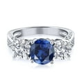 thumbnail image 2 of Gem Stone King 2.60 Cttw 7MM Round Blue Created Sapphire and 5MM Round White Lab Grown Diamond 925 Sterling Silver 3-Stone Ring for Women | Available in Size 5, 6, 7, 8, 9, 2 of 4