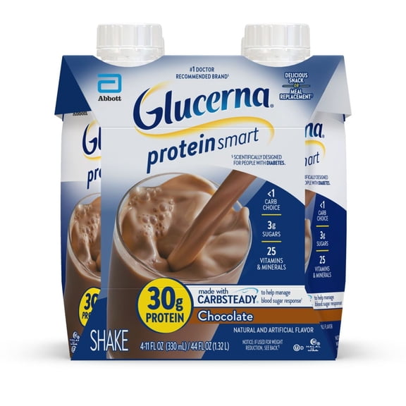 Glucerna Protein Smart Diabetic Shake, Chocolate, 11 fl oz carton, 4 Count