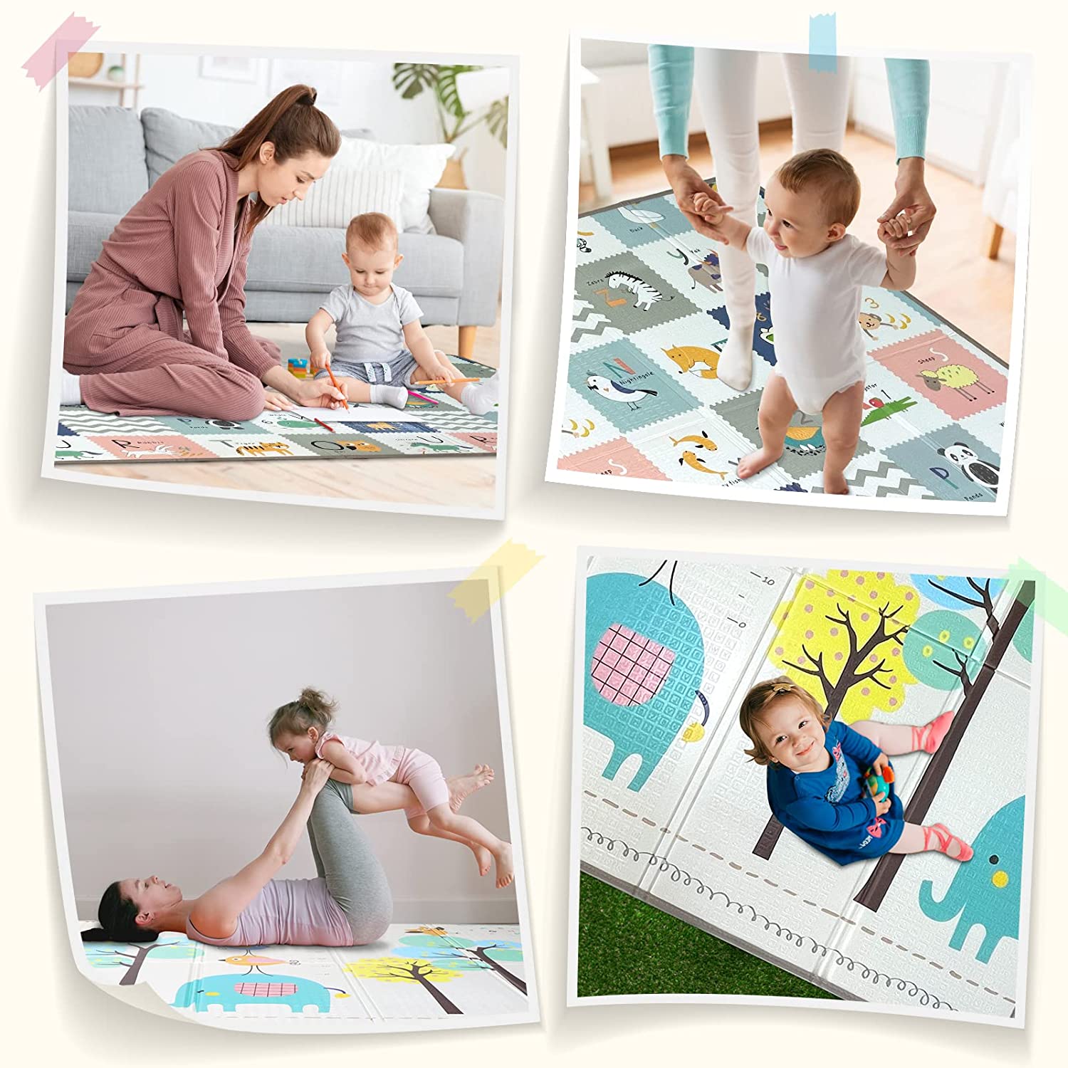 Mergren Large Waterproof XPE Foam Baby Play Mat with Reversible Patterns  and Anti-Slip Floor Colorful Animal Crawling Mat for Infants- 79 x 71 