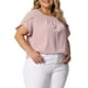 thumbnail image 4 of Blusas de verano de manga corta con pliegues y cuello redondo para mujer de tallas grandes Agnes Orinda, 3X, color rosa, 4 of 6