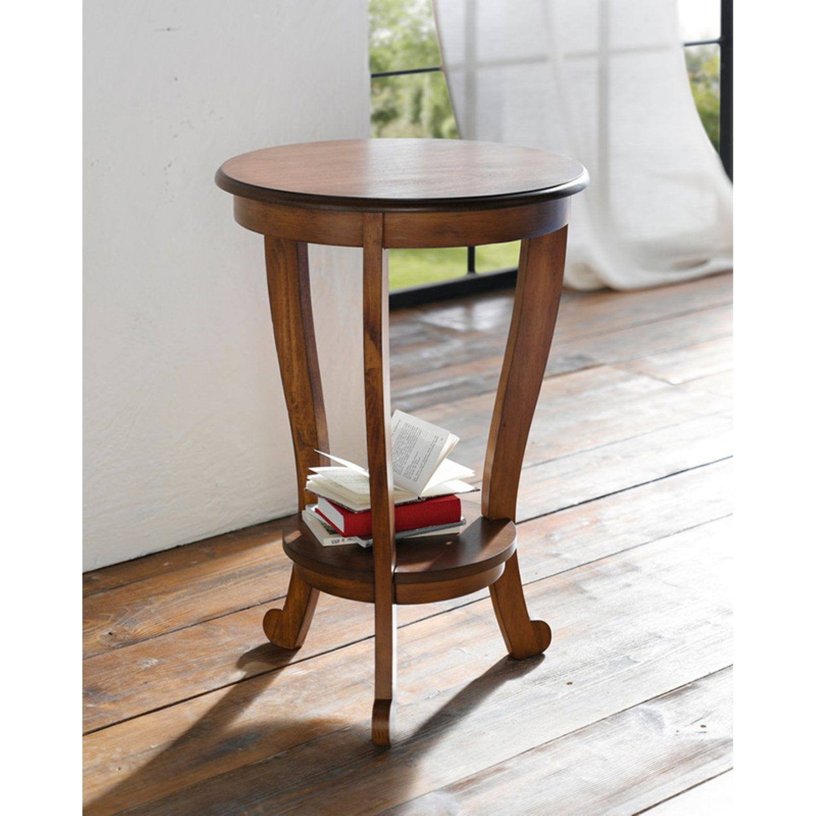 HGC Round Wooden Accent Table with Bottom Shelf