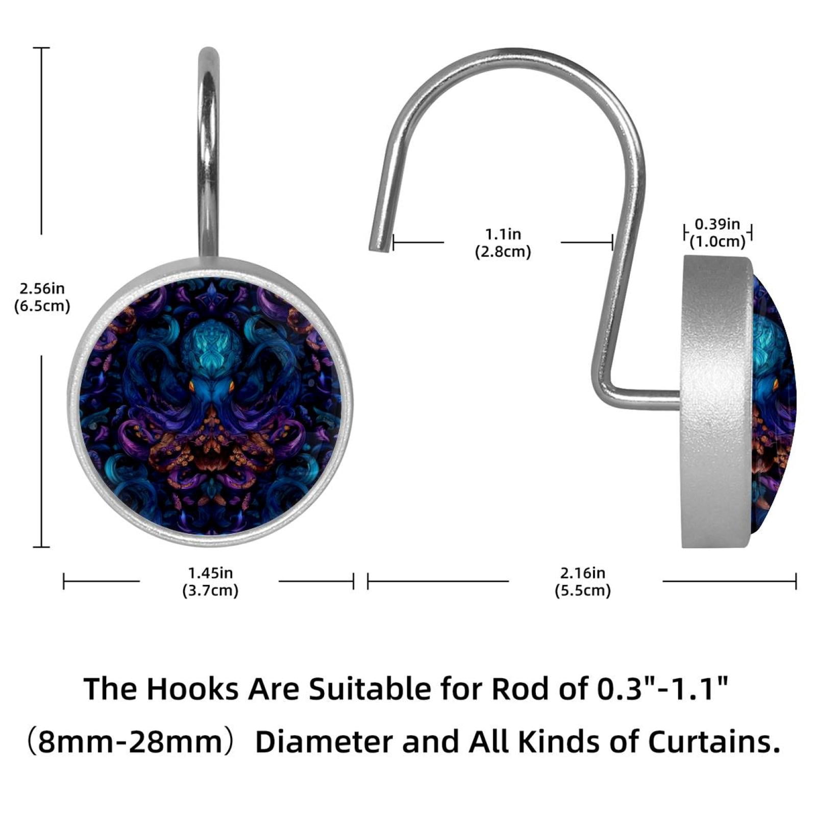 12pcs Decorative Shower Curtain Hooks, Rust Resistant Shower Rings for Bathroom Living Room,Rustproof Stainless Steel Rings for Shower Curtain and Liner Rods,Octopus Fancy