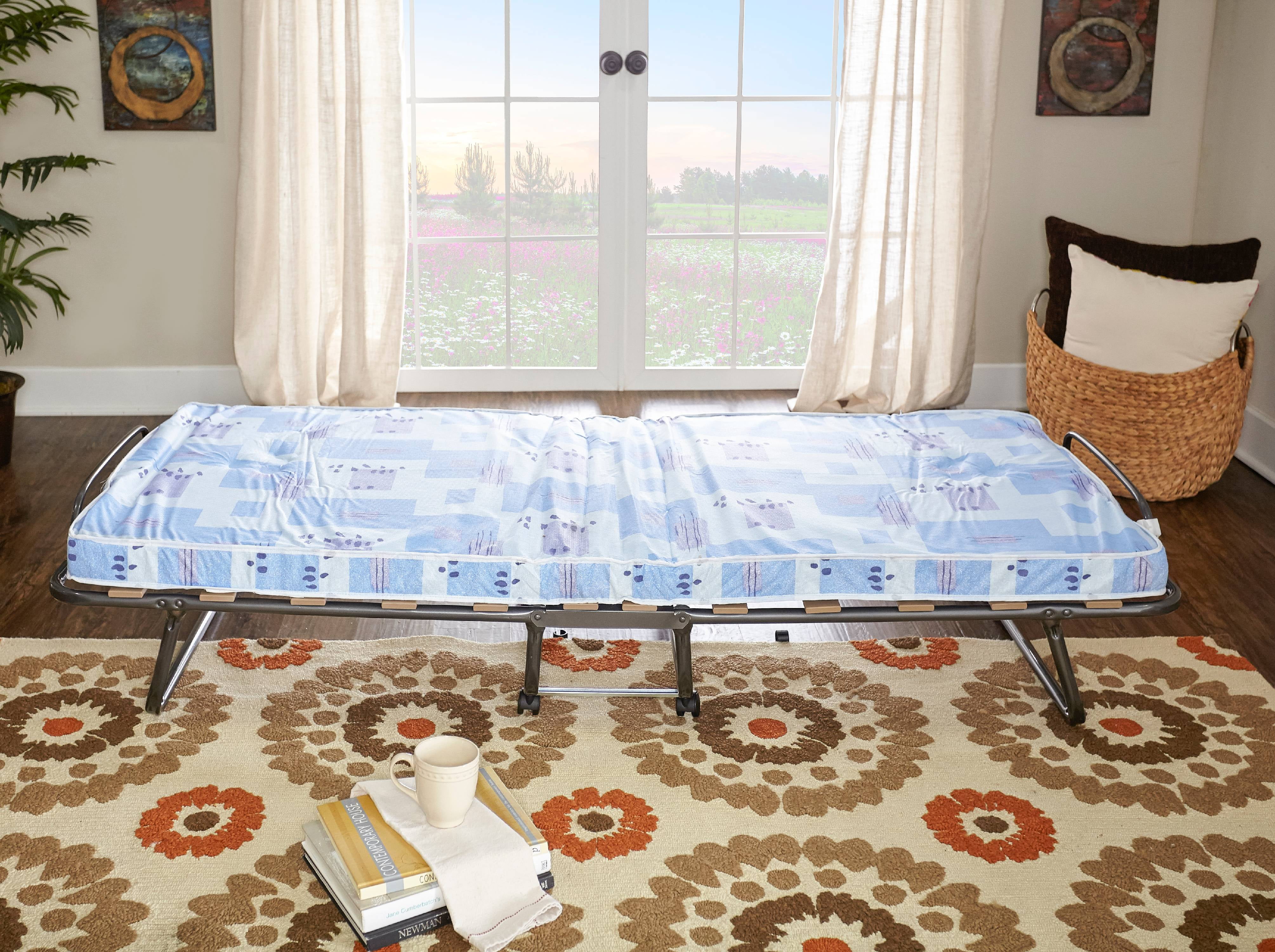 Linon Roma Portable Folding Bed Steel Frame Mattress Sleepover Blue and