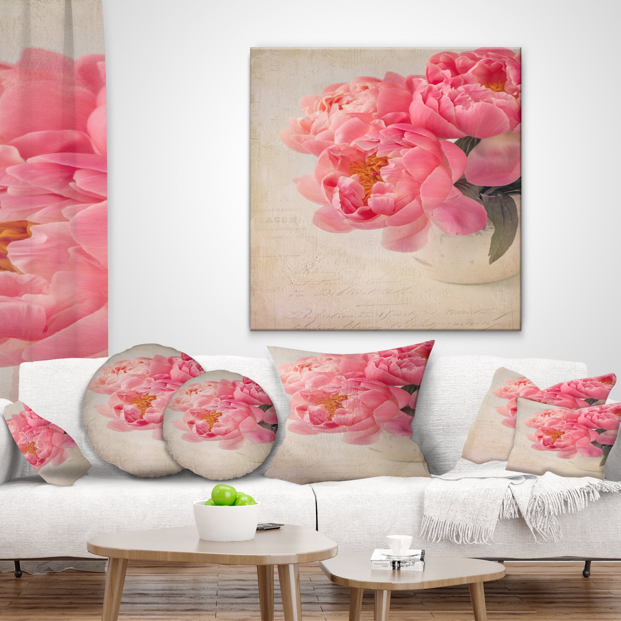 Designart Bunch of Colorful Peony Flowers - Floral Throw Pillow - 12x20