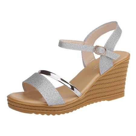 

adviicd Wedge Sandals for Women Heel Wedges Shoes for Women Toe Sandals High Sandals Round Women Buckle Wedges Platform Non-slip Wedge for Shoes Women