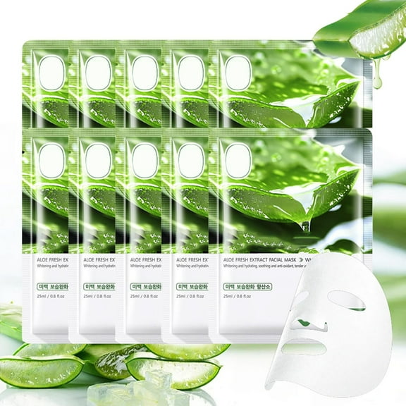 Teissuly Aloe Veras Face Mask Moistures Aloe Veras Cloth Mask Moisturising Mask Face For Teenage Girls And Women - Refreshing And Cleansing 10pcs 250ml