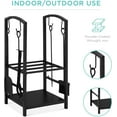 thumbnail image 5 of SSyao 5-Piece Indoor Outdoor Wrought Iron Firewood Log Storage Rack Holder Firepit Tools Set for Fireplace, Fire Pit, Stove w/Hook, Broom, Shovel, Tongs-Black, 5 of 7