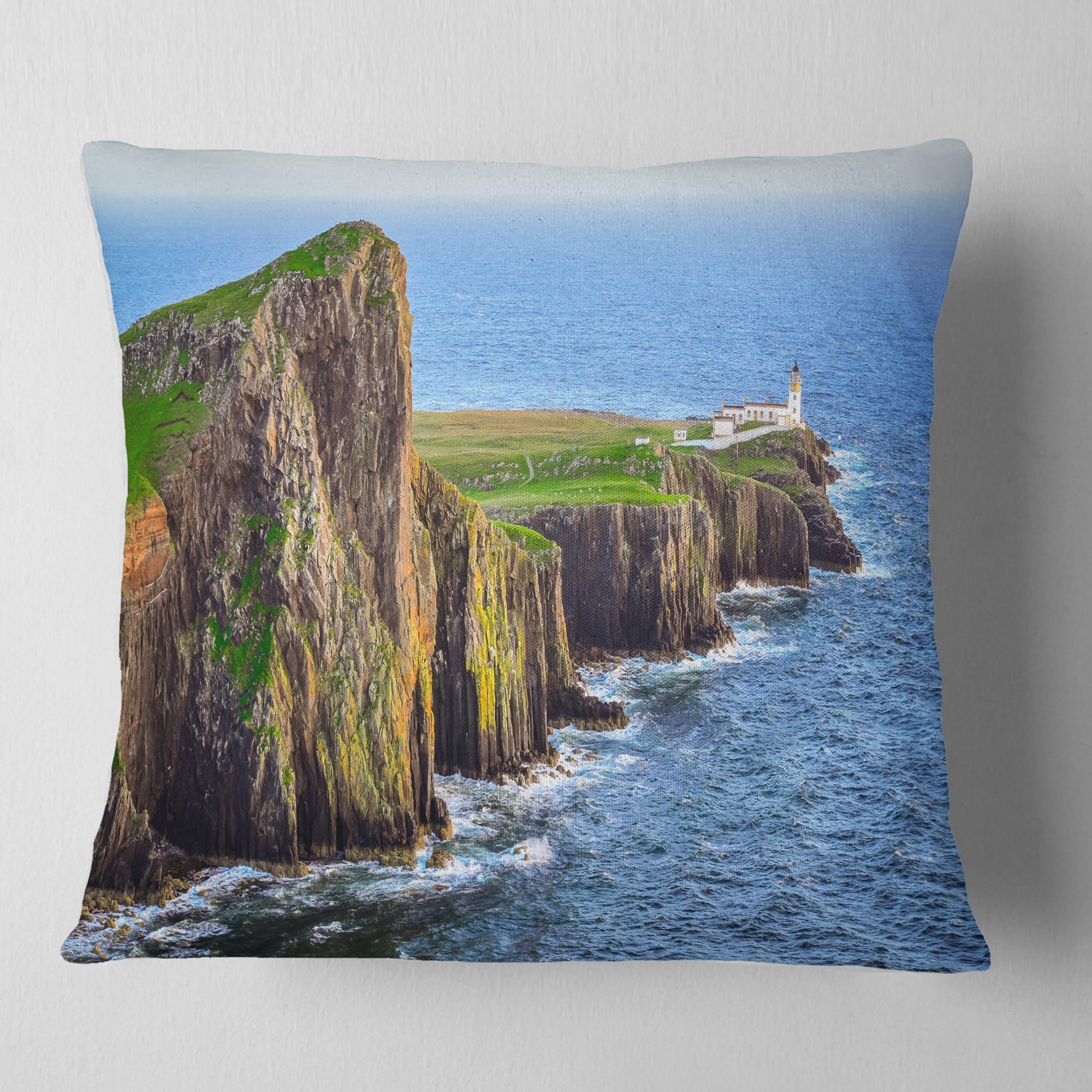 Designart Rocky Ocean Coastline Scotland - Photography Throw Pillow - 18x18