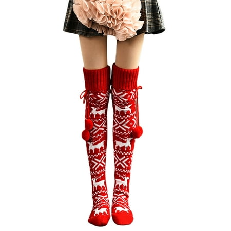 

Dewadbow Christmas Womens Knitted Crochet Over-knee Leg Warmers Boot Socks
