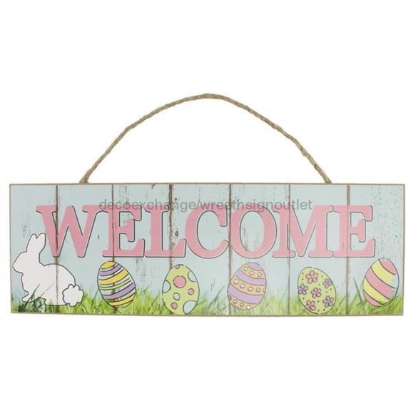 Craig Bachman 15" Wooden Sign: Welcome Bunny & Eggs - Door Wall Easter Sign