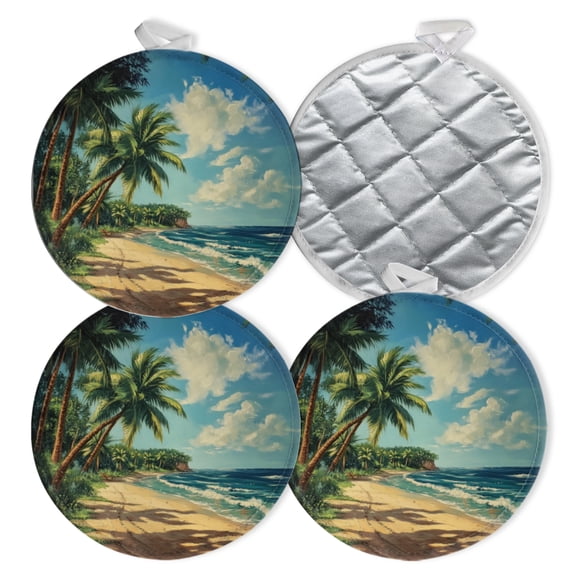 4 PCS Pot Holders for Kitchen,Potholders Sets with Hook for Oven,Cooking,Baking,Tranquil Beach In Vividly Painted Oil Work