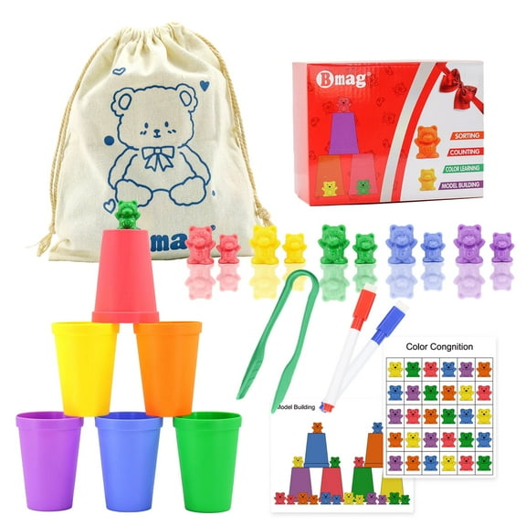 Bmag Counting Bears with Matching Sorting Cups, Color Sorting Math & Counting Toys Math Game for Children